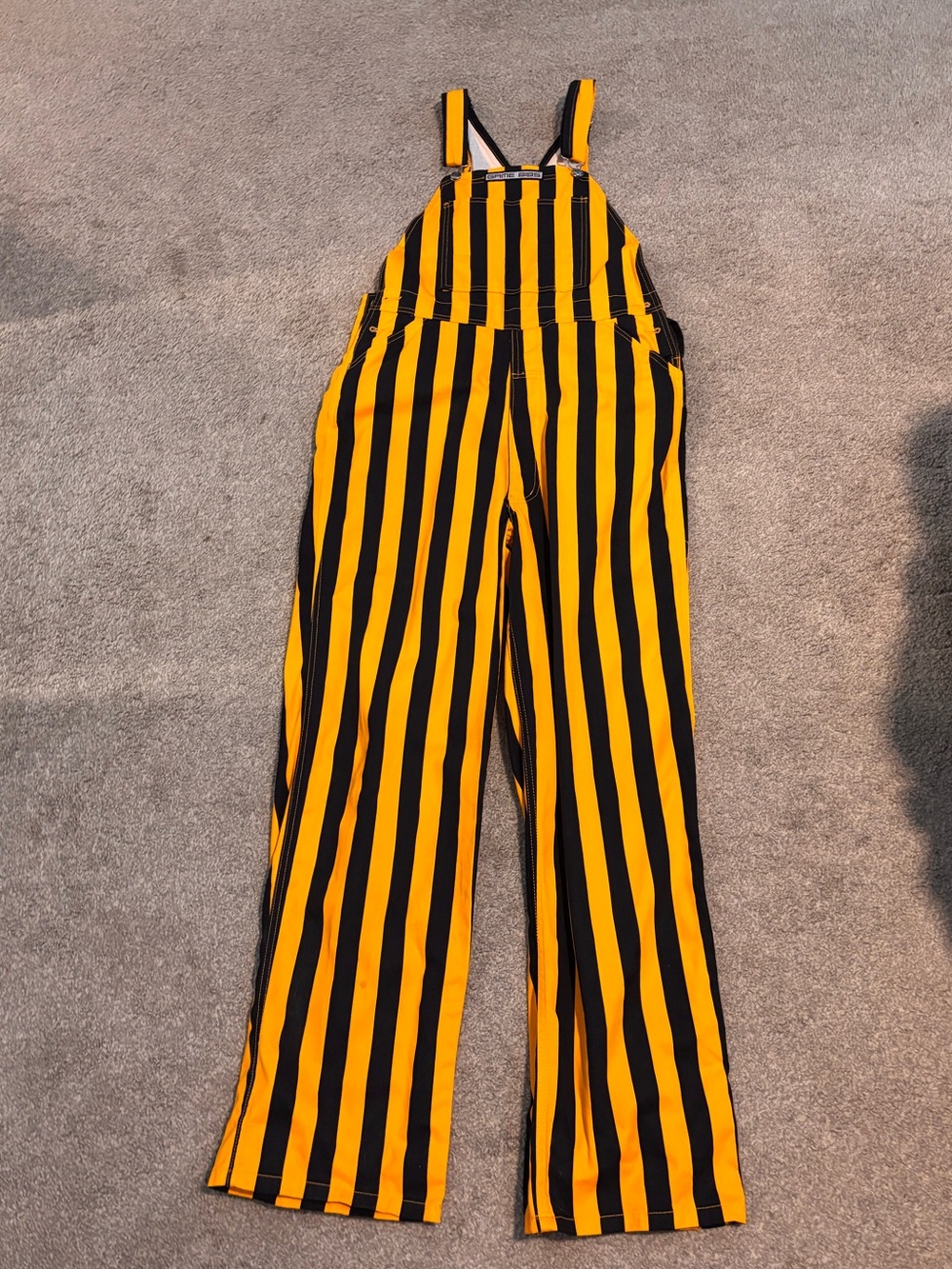 Women's Striped Yellow & Black Wide-Leg Overalls Jumpsuit